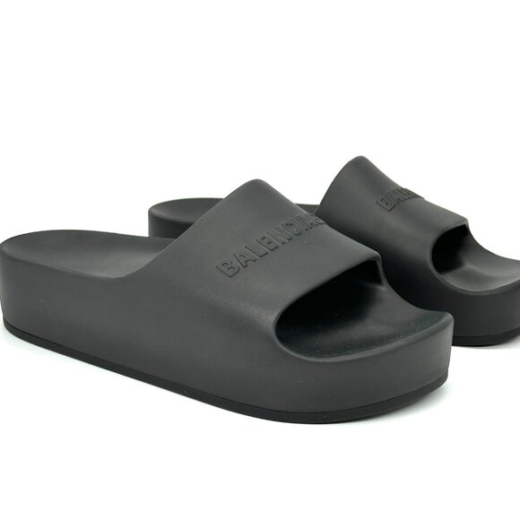 BALENCIAGA MONOSLIDE Sandals Mono Slides Rubber Pool Mules Shoes Black - Picture 10 of 16
